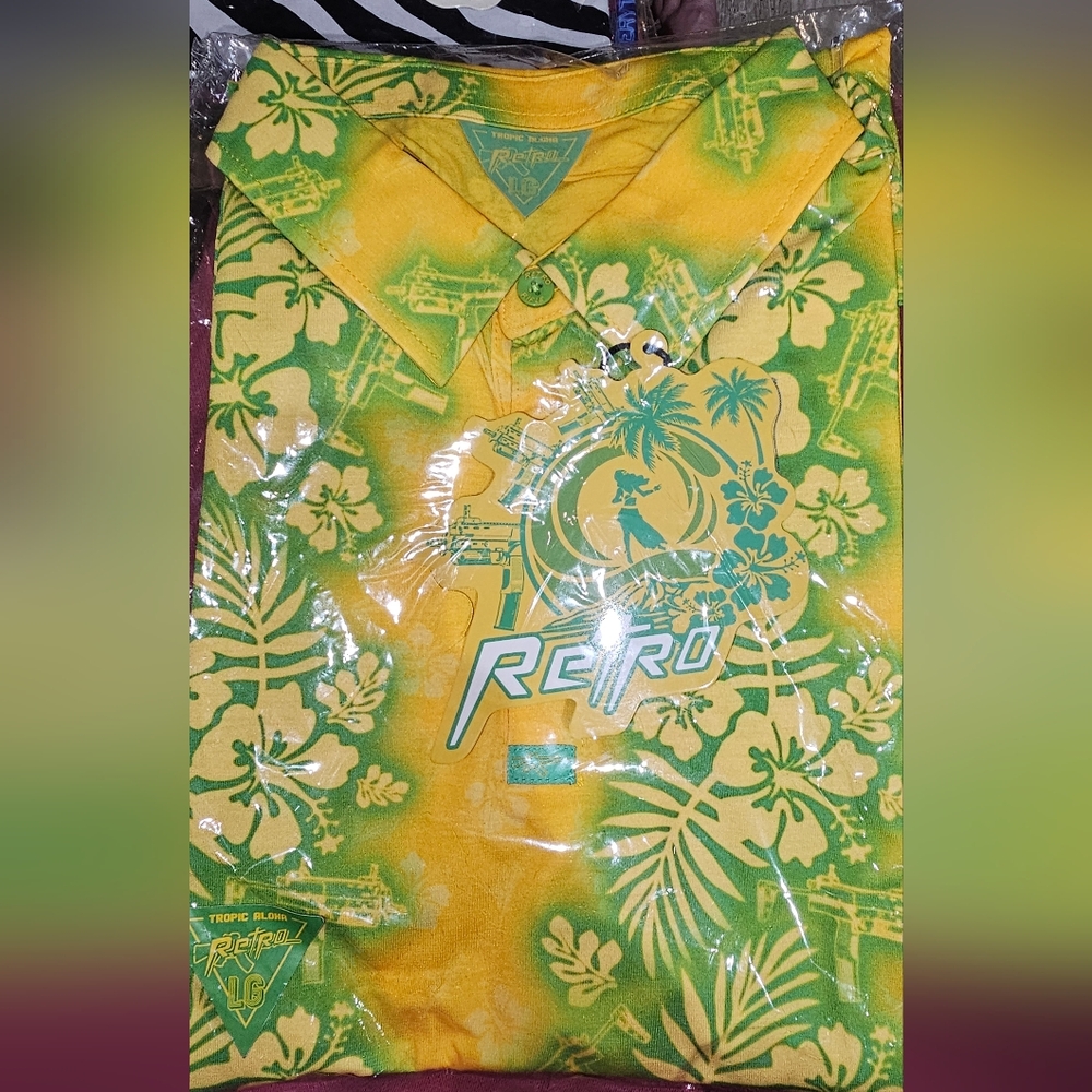 Retro Rifle "Tropic Aloha" Men's Large Polo Shirt